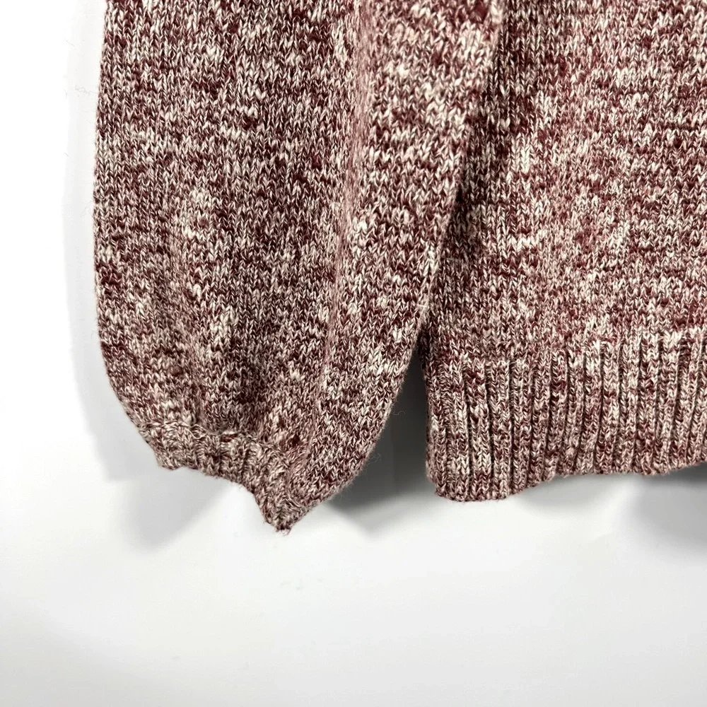 J.CREW Linen-Cotton Blend Knit Crewneck Sweater Puff Sleeves Red/White Size S